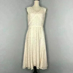 Ann Taylor Cream Lace Sleeveless Light Pink Underlay Lining Sleeveless Dress 10